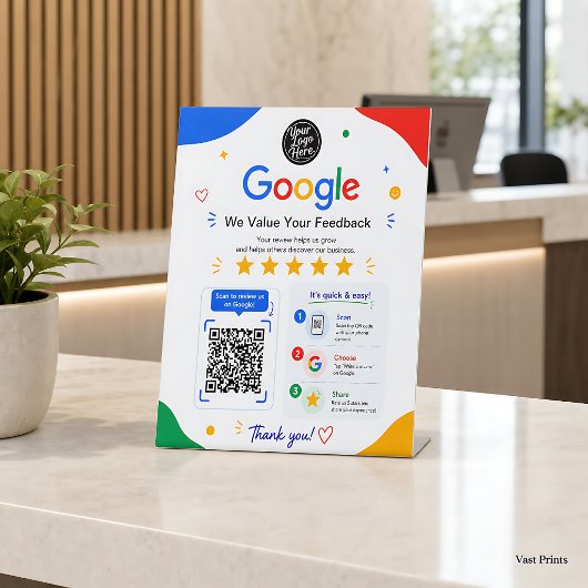 Scan om Google QR-code klantfeedback te bekijken Reclamebord Met Voetstuk