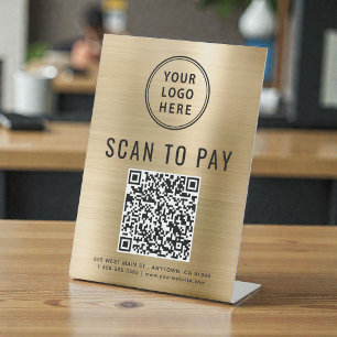 Scan om Logo QR Code Goud te Betalen Reclamebord Met Voetstuk
