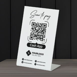 Scan om QR-code betaalteken Cash App betaling te b Reclamebord Met Voetstuk