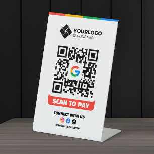 Scan om QR-code betaling te betalen Google Pay Log Reclamebord Met Voetstuk