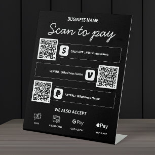 Scan om QR-code Cash-app, Venmo, PayPal en meer te Reclamebord Met Voetstuk