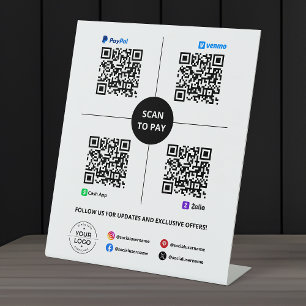 Scan om QR-code te betalen PayPal, Venmo, Cash App Reclamebord Met Voetstuk