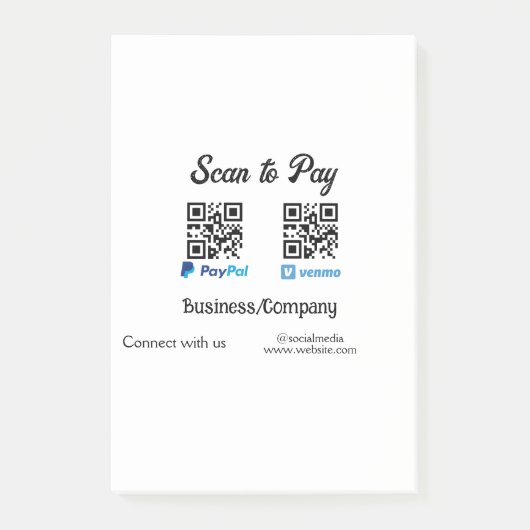 Scan om QR-code te betalen PayPal Venmo voeg uw we Post-it® Notes (Voorkant)