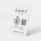 Scan om QR code te betalen Volg ons Modern Zwart & Reclamebord Met Voetstuk (Voorkant)