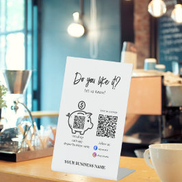 Scan om QR code te betalen Volg ons Modern Zwart & Reclamebord Met Voetstuk