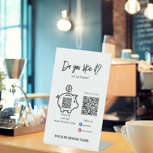 Scan om QR code te betalen Volg ons Modern Zwart & Reclamebord Met Voetstuk