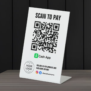 Scan om QR-code-teken Cash-app te betalen Reclamebord Met Voetstuk