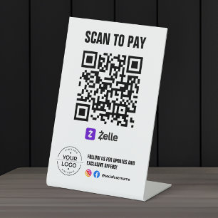 Scan om QR-code-teken van Zelle te betalen Reclamebord Met Voetstuk