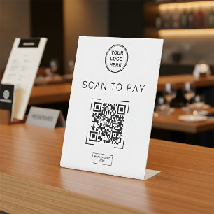 Scan om QR-codetafelbord te betalen Digitale bet Reclamebord Met Voetstuk