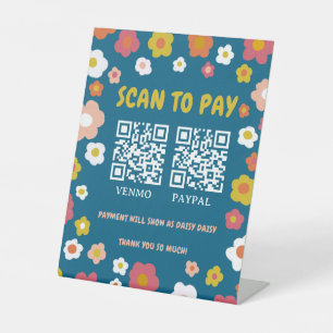 SCAN OM TE BETALEN 2 QR CODE Groovy Daisies Bloemi Reclamebord Met Voetstuk