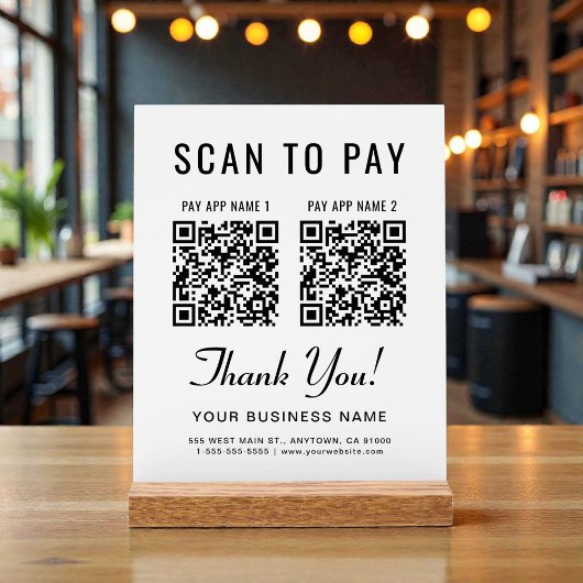 Scan om te betalen 2 QR-codes tafelmodel Acryl Bord