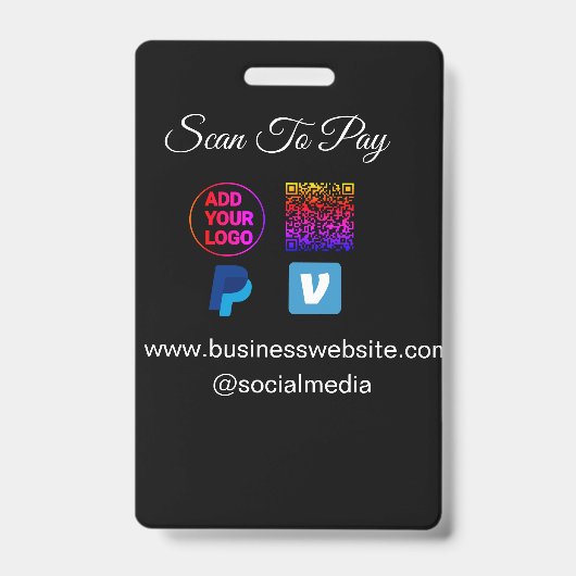 scan om te betalen logo qr-code paypal venmo toevo badge (Voorzijde)
