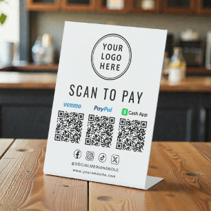 Scan om te betalen Paypal Venmo CashApp QR-codes L Reclamebord Met Voetstuk