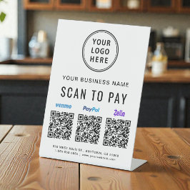 Scan om te betalen Paypal Venmo Zelle QR-codes Log Reclamebord Met Voetstuk