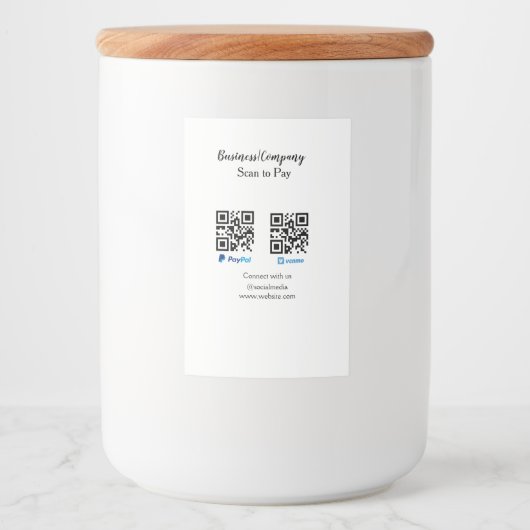 Scan om te betalen q r code paypal venmo voeg uw w voedselcontainer etiket (Voorkant)