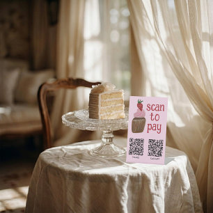 SCAN OM TE BETALEN QR Code CUPCAKE Watercolor BAKK Reclamebord Met Voetstuk