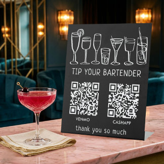 SCAN OM TE BETALEN QR-CODES Cocktails Barman Fooi Reclamebord Met Voetstuk