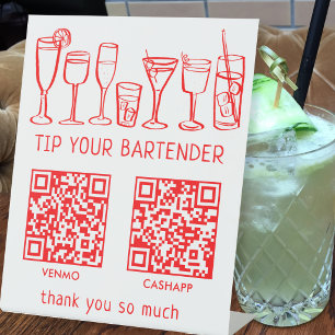 SCAN OM TE BETALEN QR-CODES Cocktails Barman Fooi Reclamebord Met Voetstuk