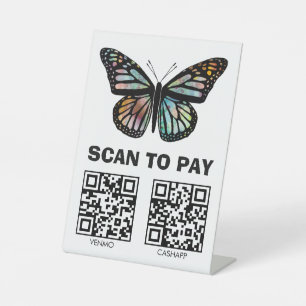 SCAN OM TE BETALEN QR-CODES Watercolor Vlinder Aan Reclamebord Met Voetstuk