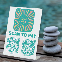 SCAN OM TE BETALEN QR Glanzende Zon Schattig Roze  Reclamebord Met Voetstuk