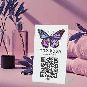 SCAN OM TE BETALEN QR Vlinder Estheetische Schoonh Reclamebord Met Voetstuk
