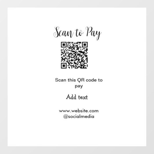 Scan om te betalen scan QR-code voeg website e-mai Raamsticker (Vel)