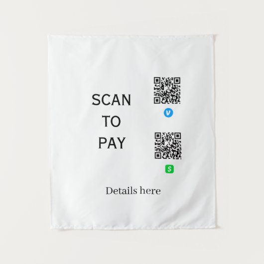 scan om te betalen venmo cashapp QR-code details h Wandkleed (Voorkant)