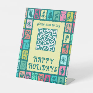 Scan om te betalen Whimsical Kerst Cute Aangepaste Reclamebord Met Voetstuk