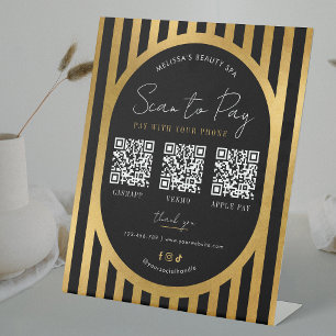 Scan om te betalen Zwart & Goud Modern Betaling 3  Reclamebord Met Voetstuk