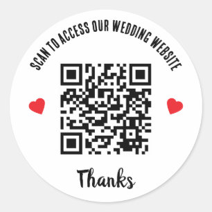 Scan om trouwwebsite te bezoeken Rode Hart QR-code Ronde Sticker