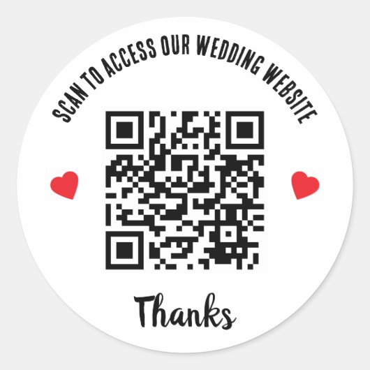 Scan om trouwwebsite te bezoeken Rode Hart QR-code Ronde Sticker (Voorkant)