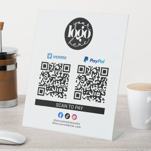 Scan om Venmo & PayPal Zakelijk Logo QR Code te be Reclamebord Met Voetstuk (Insitu)