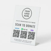 Scan om Venmo Zelle CashApp QR Codes Logo te doner Reclamebord Met Voetstuk (Voorkant)