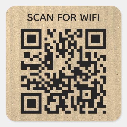 Scan om Wifi QR Code Rustiek karton aan te sluiten Vierkante Sticker (Voorkant)