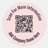 Scan op meer informatie Bleke roze zwarte QR-code Ronde Sticker (Voorkant)