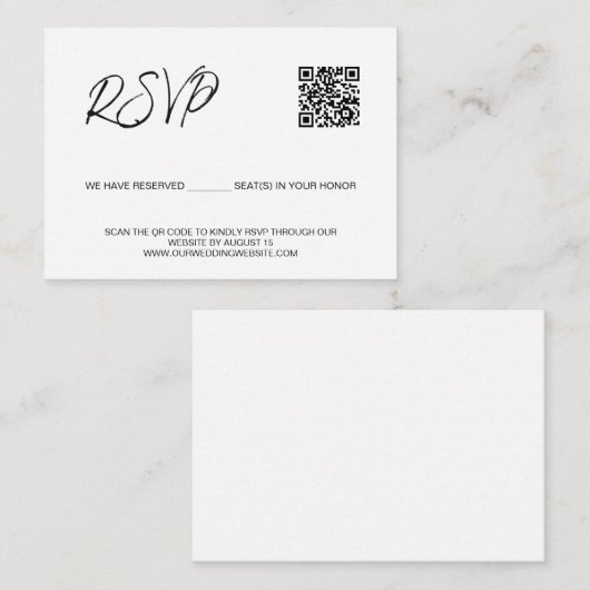 SCAN QR-code bruiloft website Gereserveerde plaats Informatiekaartje (Voorkant / Achterkant)