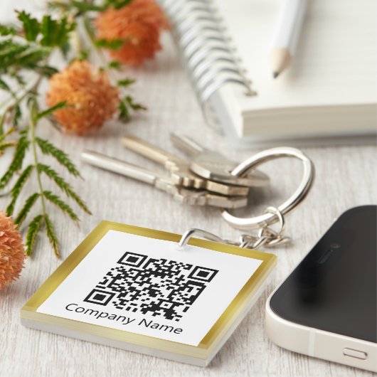 Scan QR Code Gold en White Business Sleutelhanger (Voorkant Rechts)