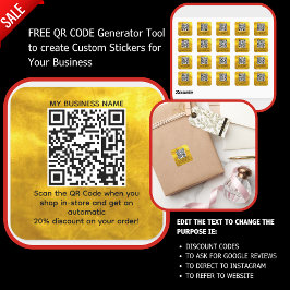 Scan QR Code Korting OP MAAT Gemaakte Gold Vierkante Sticker