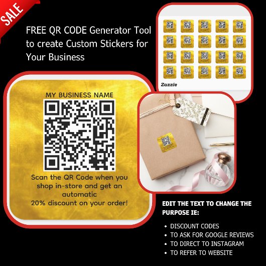 Scan QR Code Korting OP MAAT Gemaakte Gold Vierkante Sticker