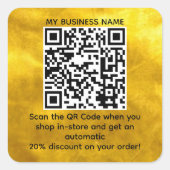 Scan QR Code Korting OP MAAT Gemaakte Gold Vierkante Sticker (Voorkant)