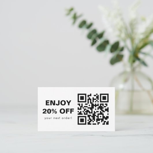 Scan QR-code Kortingscode zwart en wit Visitekaartje (Staand voorkant)