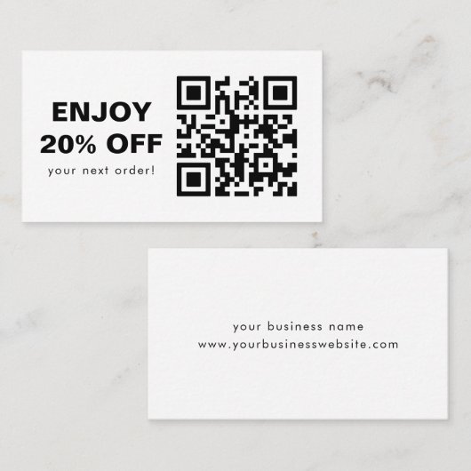 Scan QR-code Kortingscode zwart en wit Visitekaartje (Voorkant / Achterkant)