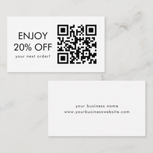 Scan QR-code Kortingscode zwart en wit Visitekaartje (Voorkant / Achterkant)