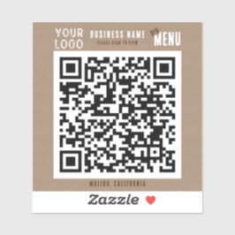 Scan QR Code Menu Rustieke Charm Kraft Papier Sticker