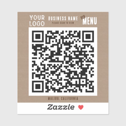 Scan QR Code Menu Rustieke Charm Kraft Papier Sticker (Vel)
