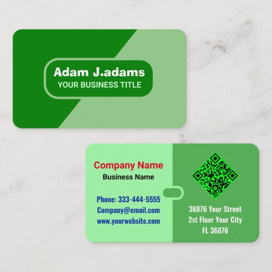 (Scan QR-code) Modern Professioneel Elegant Green Visitekaartje (Voorkant / Achterkant)