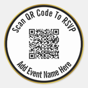 Scan QR-code naar RSVP Event Name Black White Gold Ronde Sticker