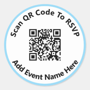 Scan QR-code naar RSVP Event Name White & Baby Blu Ronde Sticker