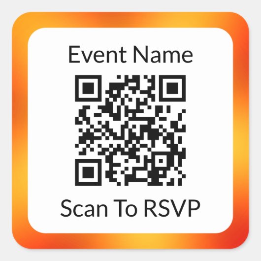 Scan QR-code om te reageren Oranje en Wit Sjabloon Vierkante Sticker (Voorkant)