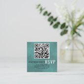 Scan QR-code online RSVP blauwgroen blauwe bruilof Informatiekaartje (Staand voorkant)